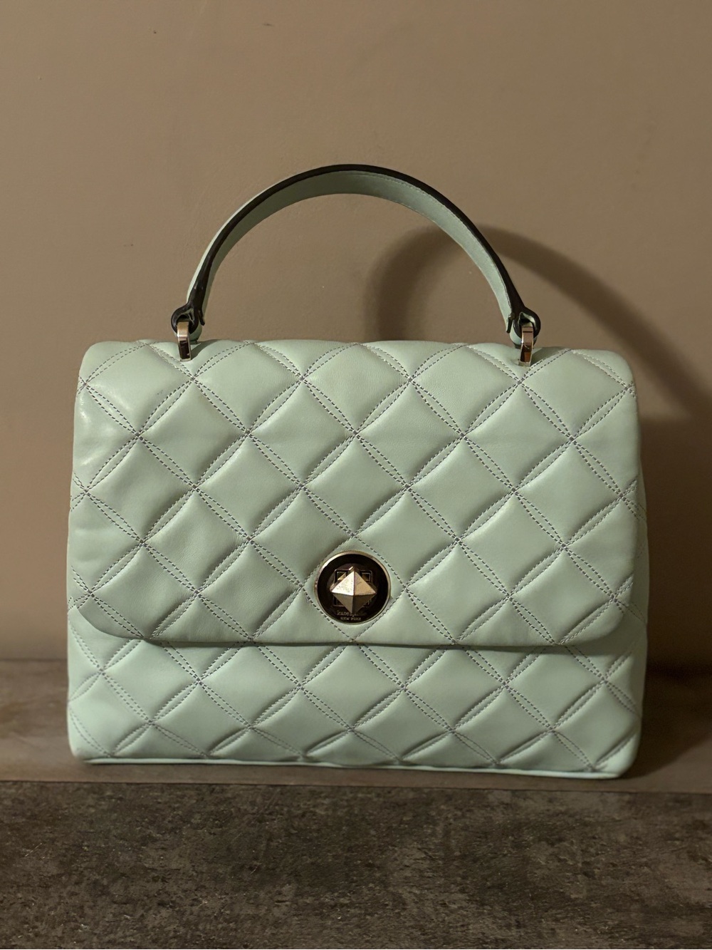 KATE SPADE NATALIA SMALL TOP HANDLE QUILTED SATCHEL MINT GREEN